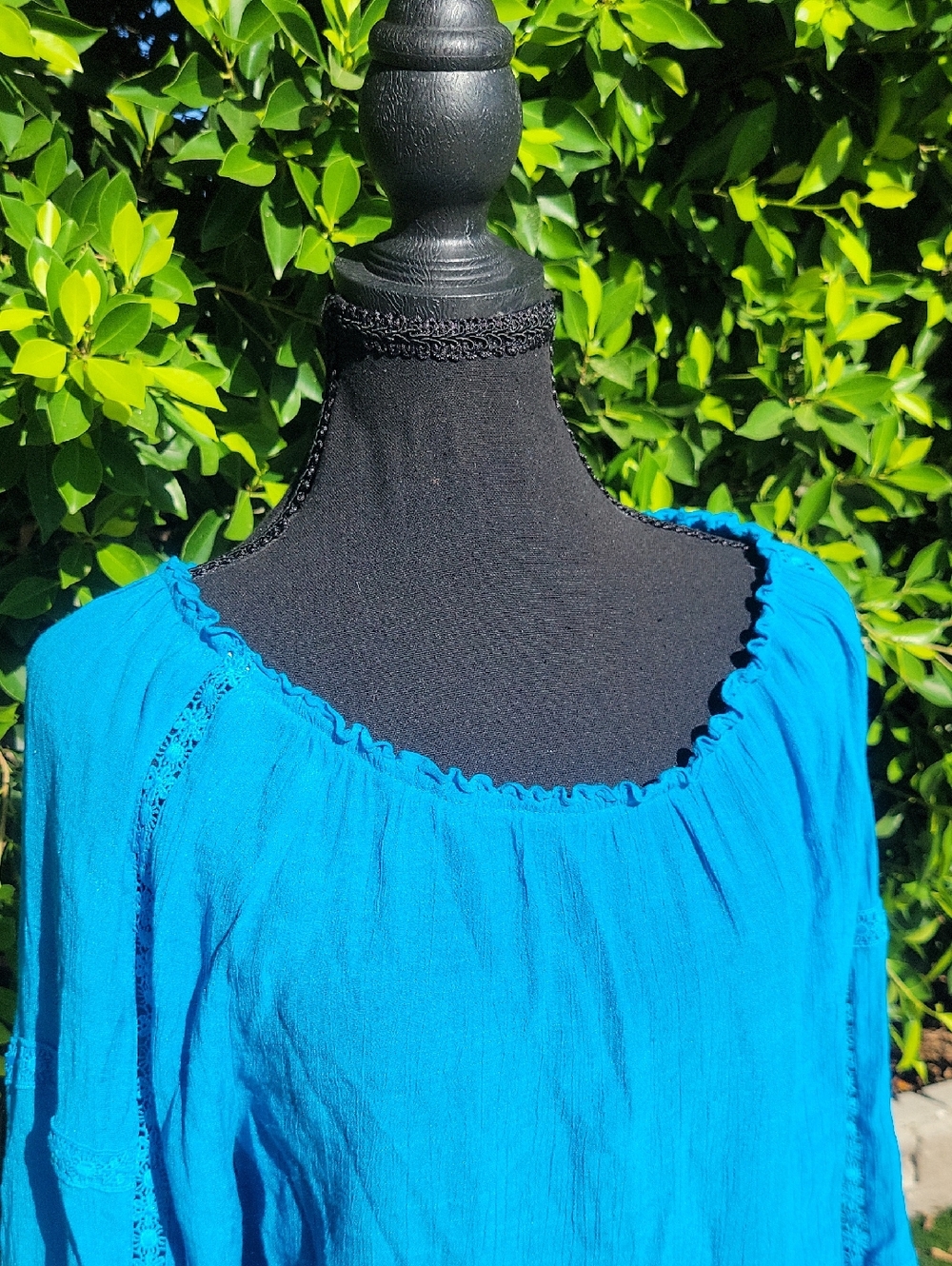 Counterparts Boho Teal Tunic Top With Blousy Crochet Work Sleeves M - Picture 3 of 14